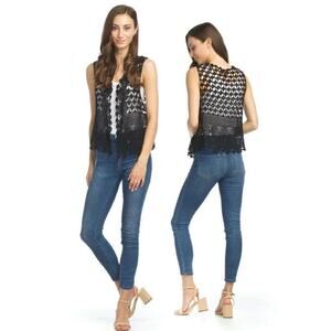 NEW Papillion Los Angeles Sz S Black Crochet Open Vest Kroshetta Bohemian NWT